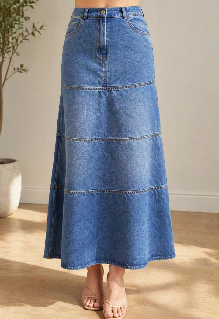 Mary | Mi-Longue Jean Skirt