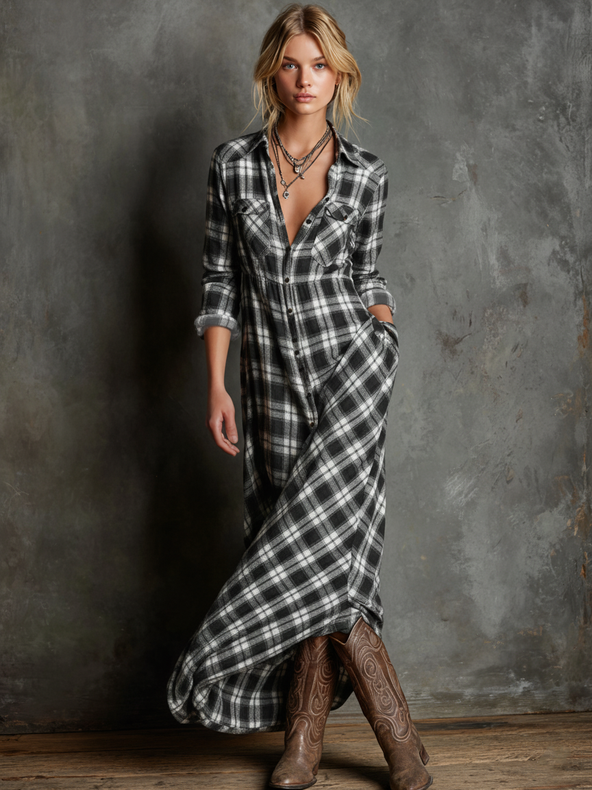 Lydia | Robe Maxi Chemise à Col Revers à Boutonnage Simple