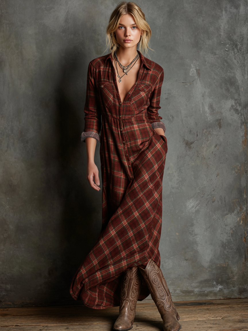 Lydia | Robe Maxi Chemise à Col Revers à Boutonnage Simple
