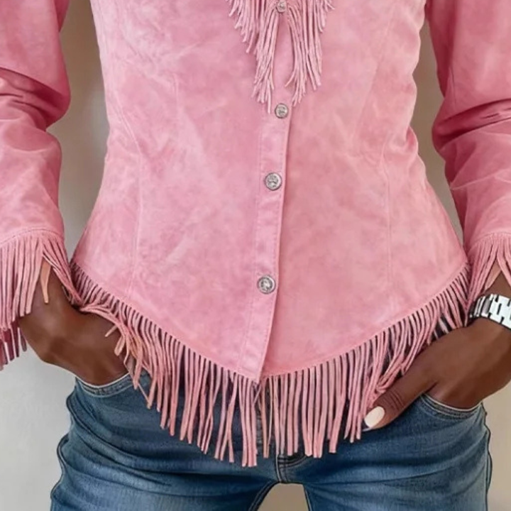 Kinsley │ Blouse Boutonnée en Suède à Franges