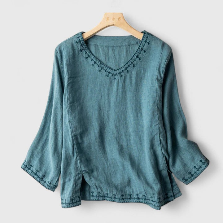 Taysia | Blouse V-Décolleté Élégante