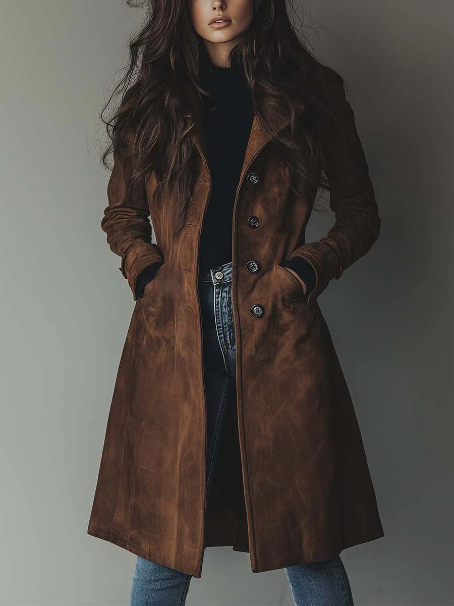 Manteau Trench en Suède Vintage