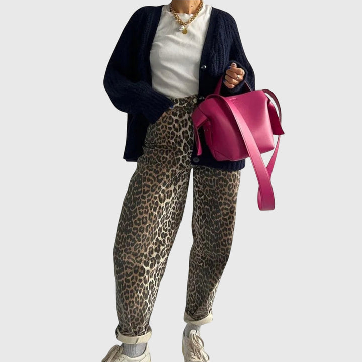 Chandra - Jeans Vintage avec Imprimé Léopard