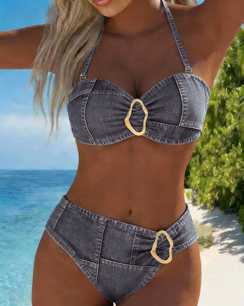Patricia | Bikini à bretelles avec boucle en métal en deux pièces