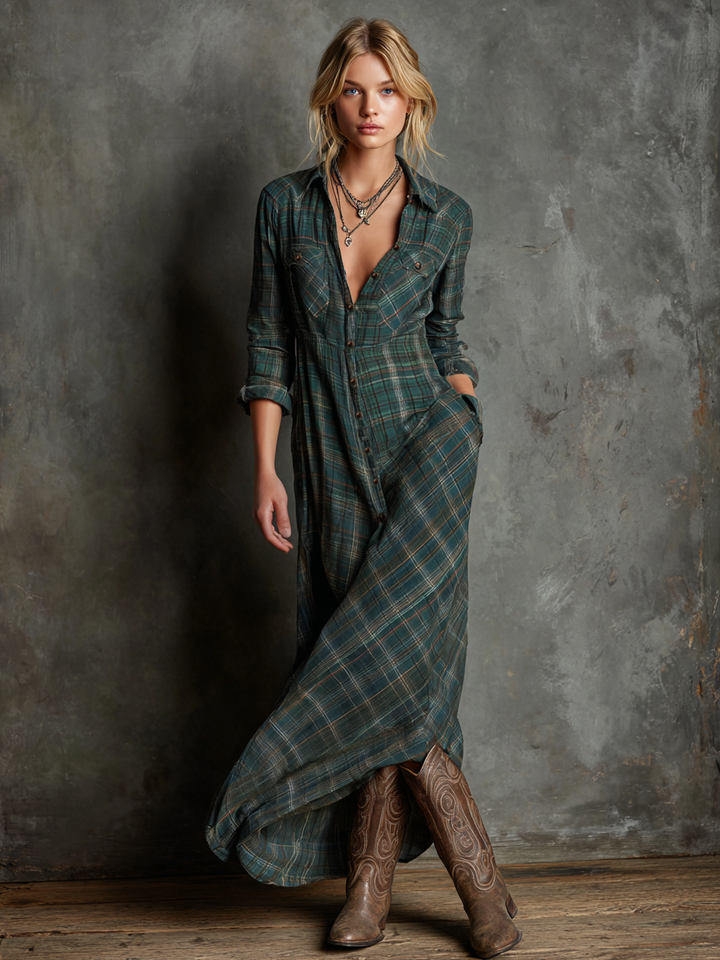 Lydia | Robe Maxi Chemise à Col Revers à Boutonnage Simple