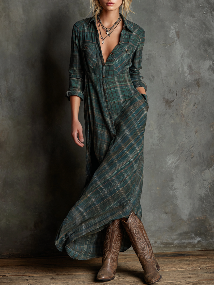 Lydia | Robe Maxi Chemise à Col Revers à Boutonnage Simple