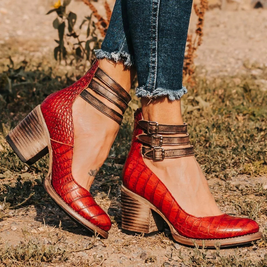 Elsa | Talons en Cuir Vintage avec Sangle