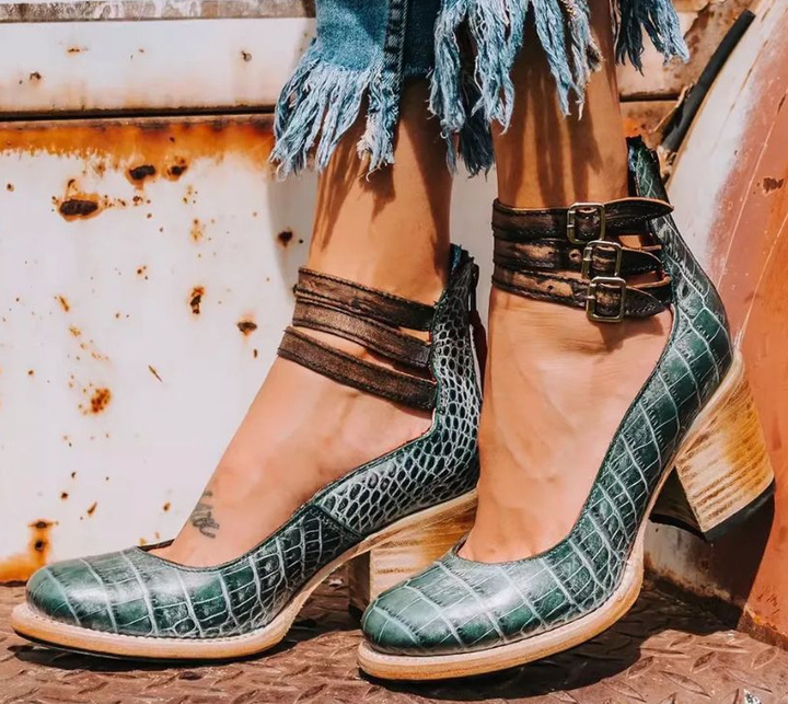 Elsa | Talons en Cuir Vintage avec Sangle