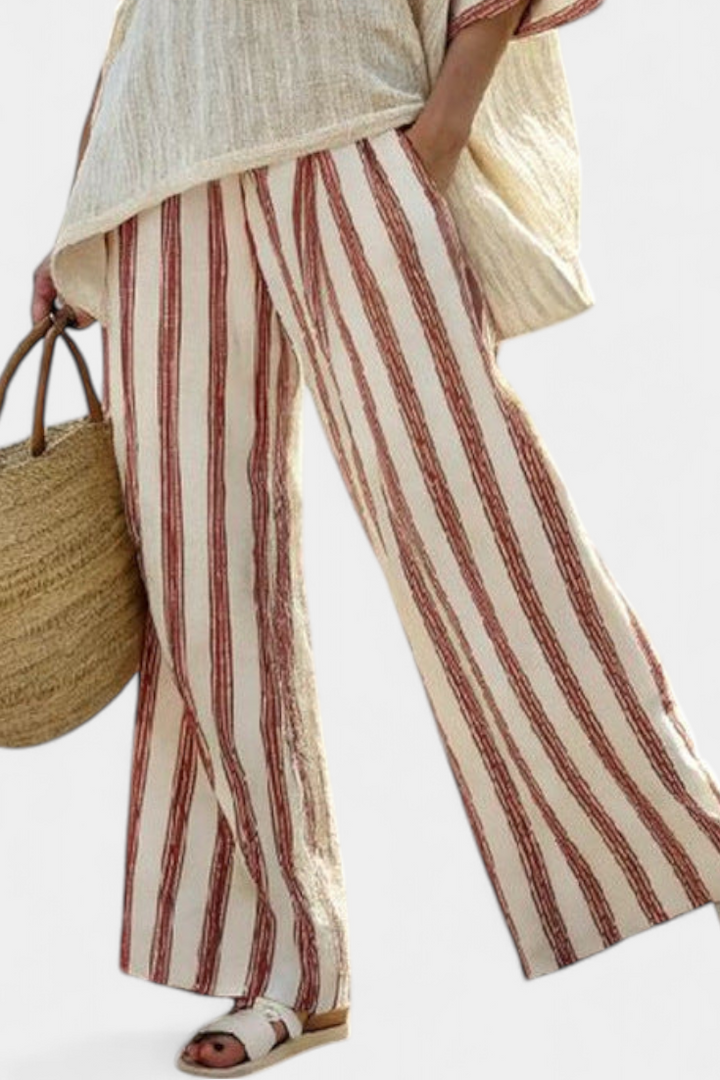 Braelith | Haut Rayé Élégant Rustique & Pantalons en Lin Crème