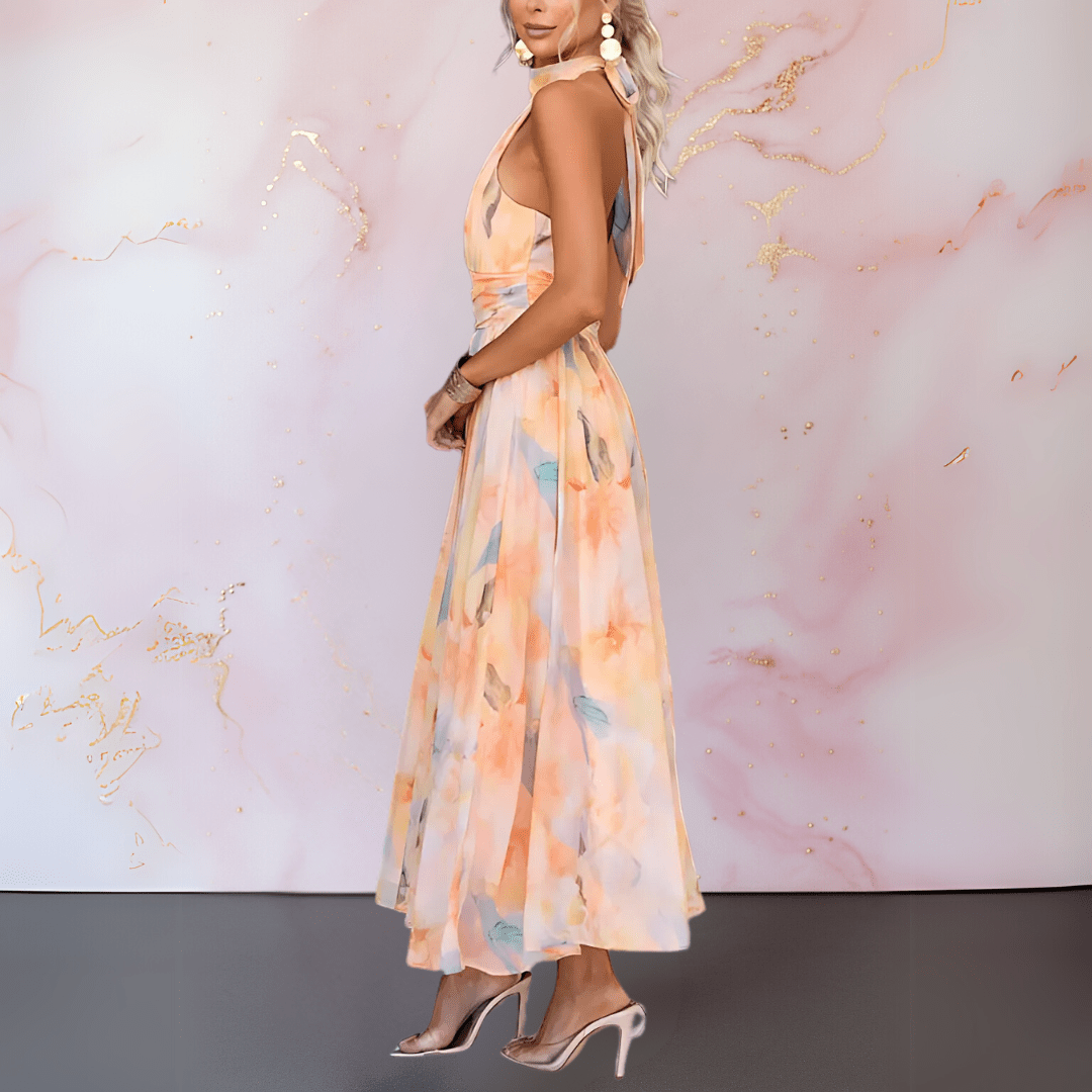 Esther | Robe imprimée aquarelle à dos nu